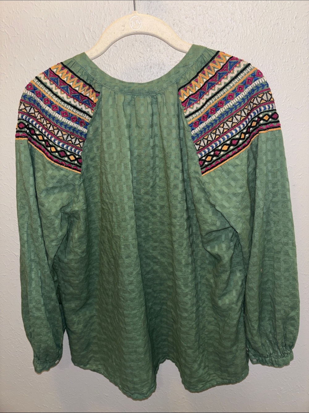 Tolani Embroidered Boho Peasant‎ Tunic Top Cotton Green Women’s Size Large - Picture 7 of 8